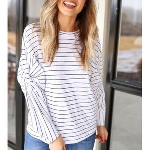 Boutique Cinched Sleeve Striped Top